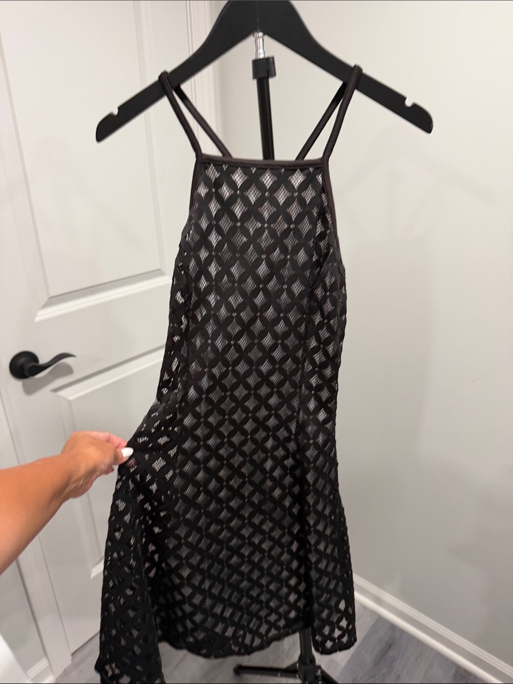 Guess Black Geometric Mesh Slip Dress